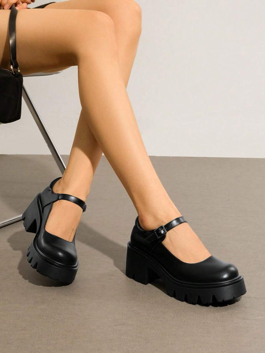 chunky Mary Jane platform shoes image 3 showing visible heel, strap, toe, color, and material details