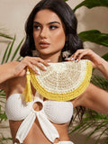 Top handle view of lightweight straw bag for sunny outings