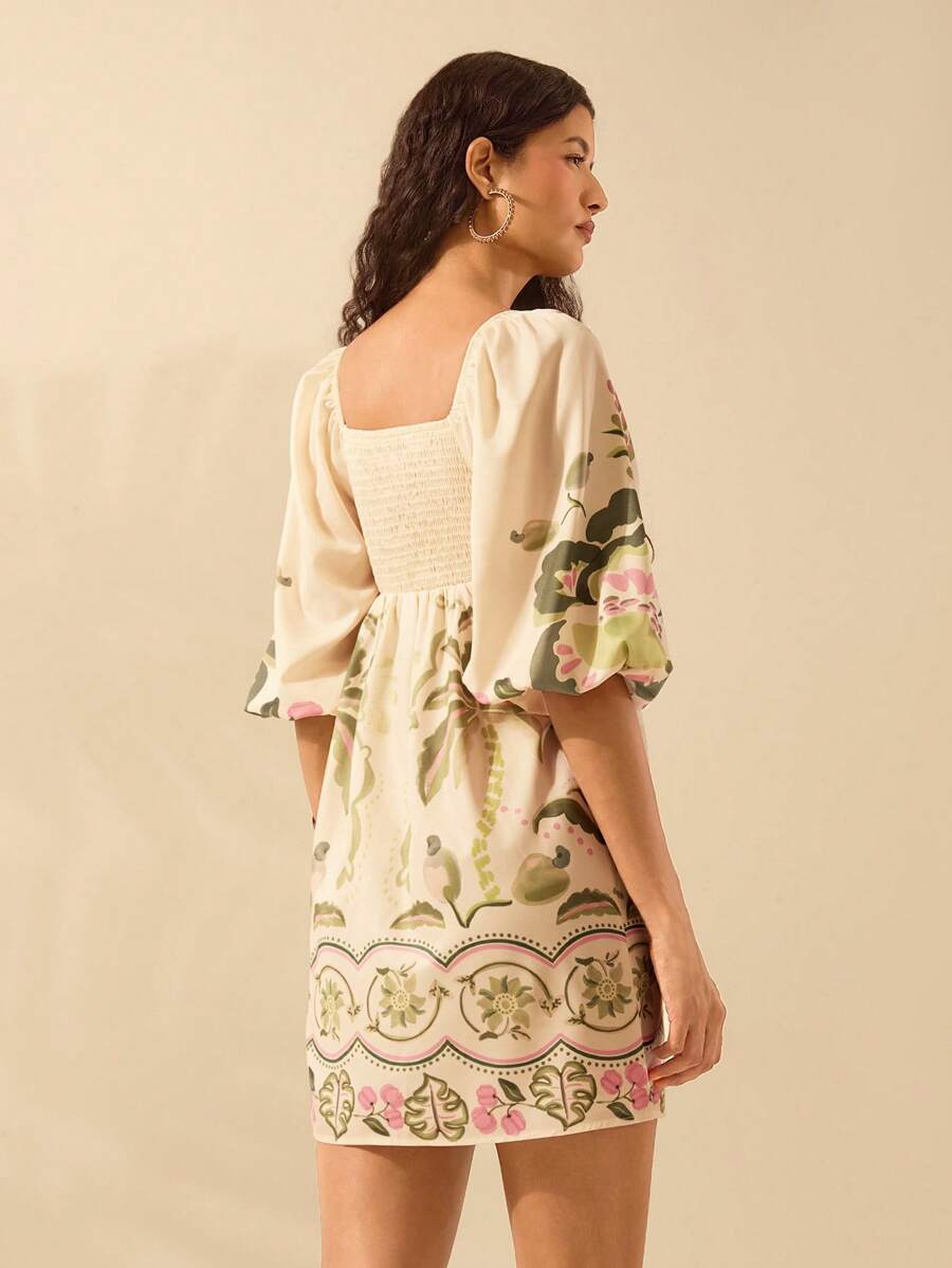 Embrace sunny vibes with this Boho Tropical Print Summer Dress, featuring playful coconut trees and colorful parrots. The airy lantern sleeves add a breezy, carefree feel perfect for beach days or casual outings. Lightweight and fun, this dress brings a splash of island charm to your summer wardrobe.