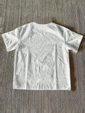 Back view of white short sleeve crew-neck T-shirt with plain finish