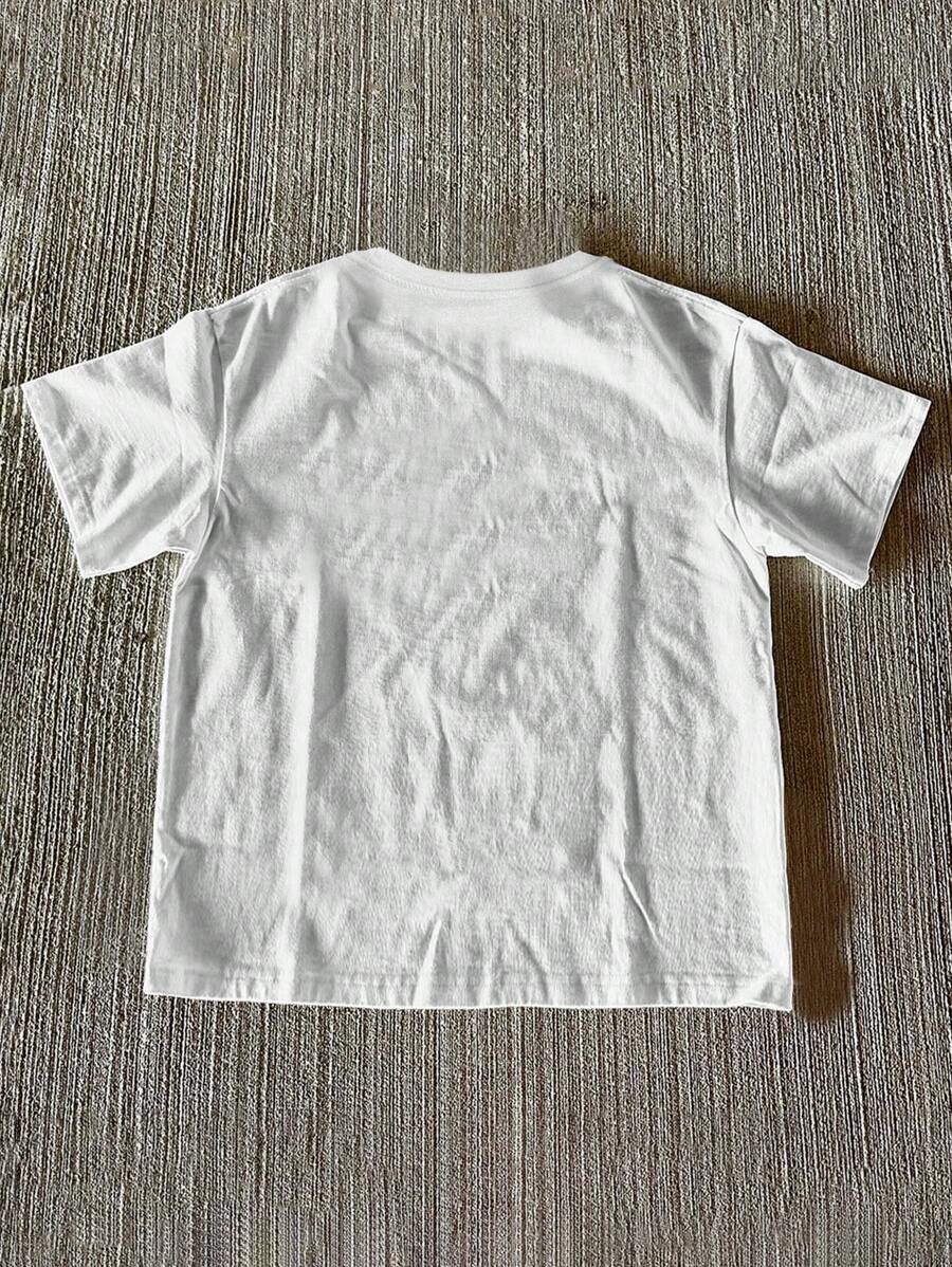 Back view of white short sleeve crew-neck T-shirt with plain finish