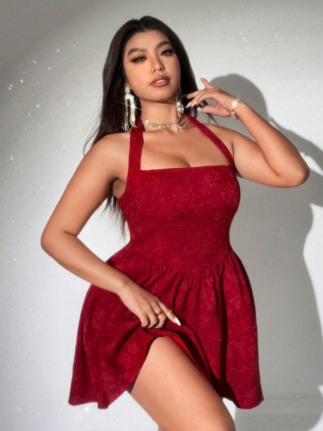 Step into spring and summer with this playful plus size jacquard mini dress. Featuring delicate spaghetti straps and a flattering silhouette, it’s perfect for casual dates or sunny outings. The textured jacquard fabric adds a touch of elegance while keeping things light and breezy. Embrace effortless style and comfort in this charming dress made just for you.