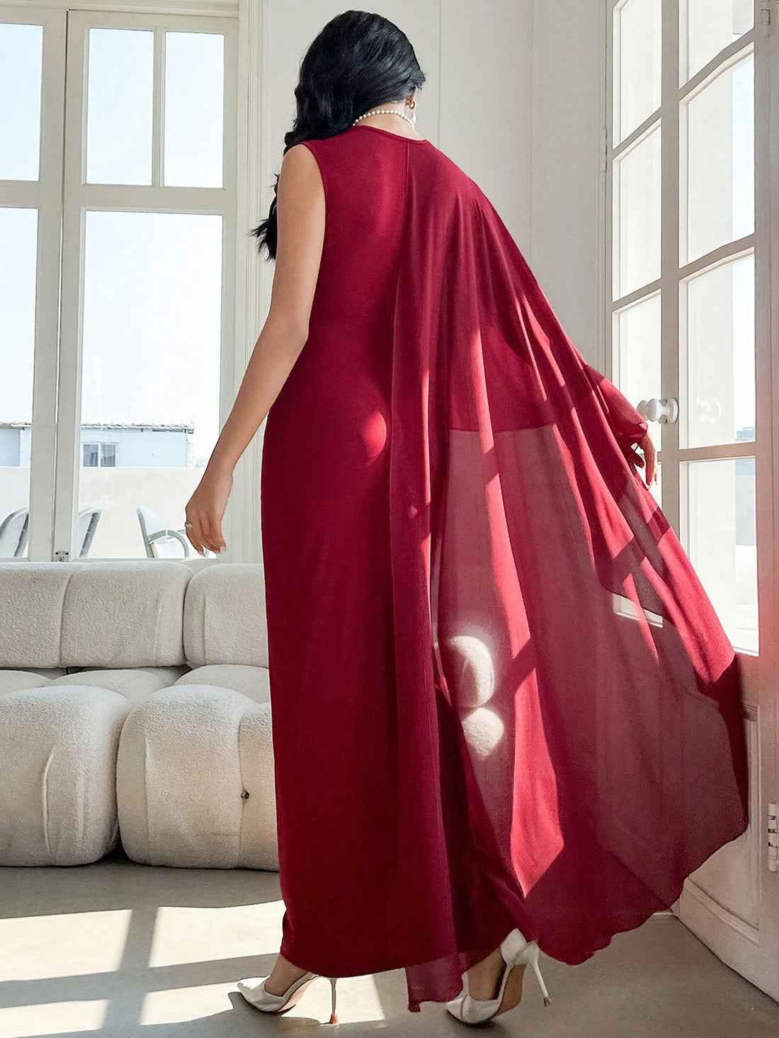 Be the talk of the town with our Elegant Long Dress! This stylish dress features solid color and mesh patchwork, giving you an effortlessly chic look. Perfect for any occasion, this dress is sure to make a statement. (Mesh-y and marvelous!)