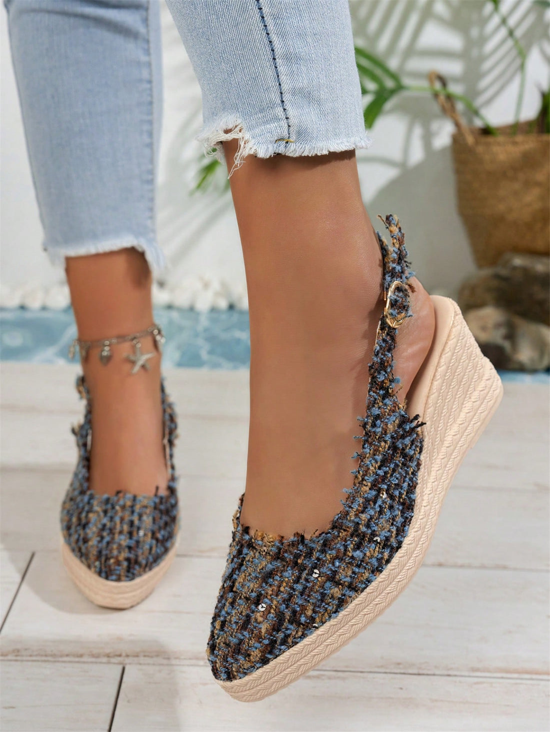 Take your style up a notch (or a few) with our Chic Comfort Woven Backless Wedge Sandals. Designed for plus size women, these platform wedges provide both support and fashion. Slip into them and you'll feel like you're walking on air (and looking fabulous while doing it).