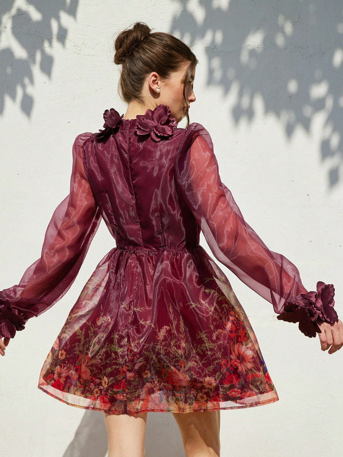 Be the life of the party in this Chic V-Neck Mini Dress, featuring a stunning floral organza design. Perfect for elegant holiday parties, this dress will have you feeling and looking your best. With a flattering V-neckline and a flirty mini length, you'll be sure to turn heads and make a statement in this unique dress.