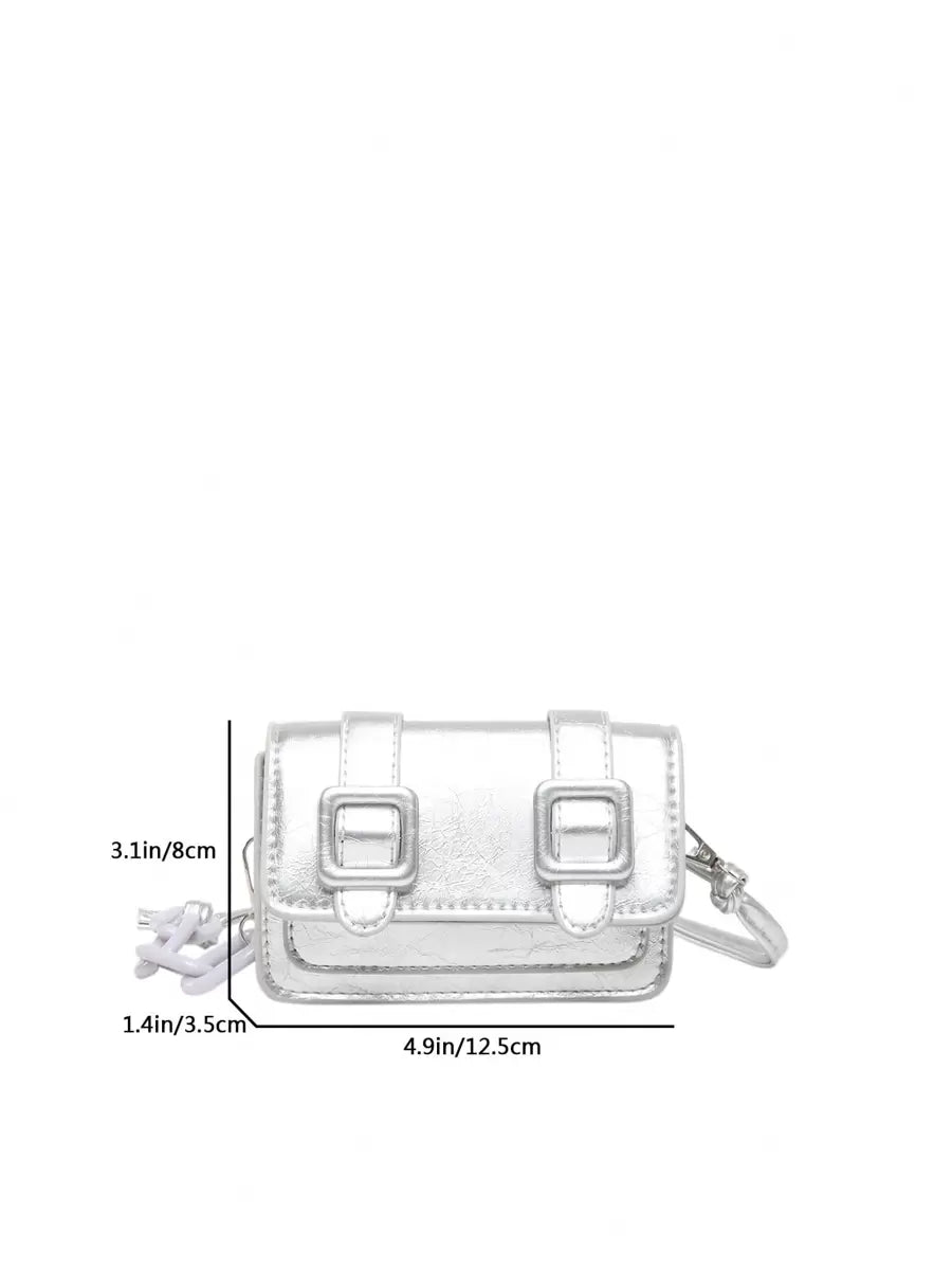 Close-up of compact bag body on mini square crossbody purse