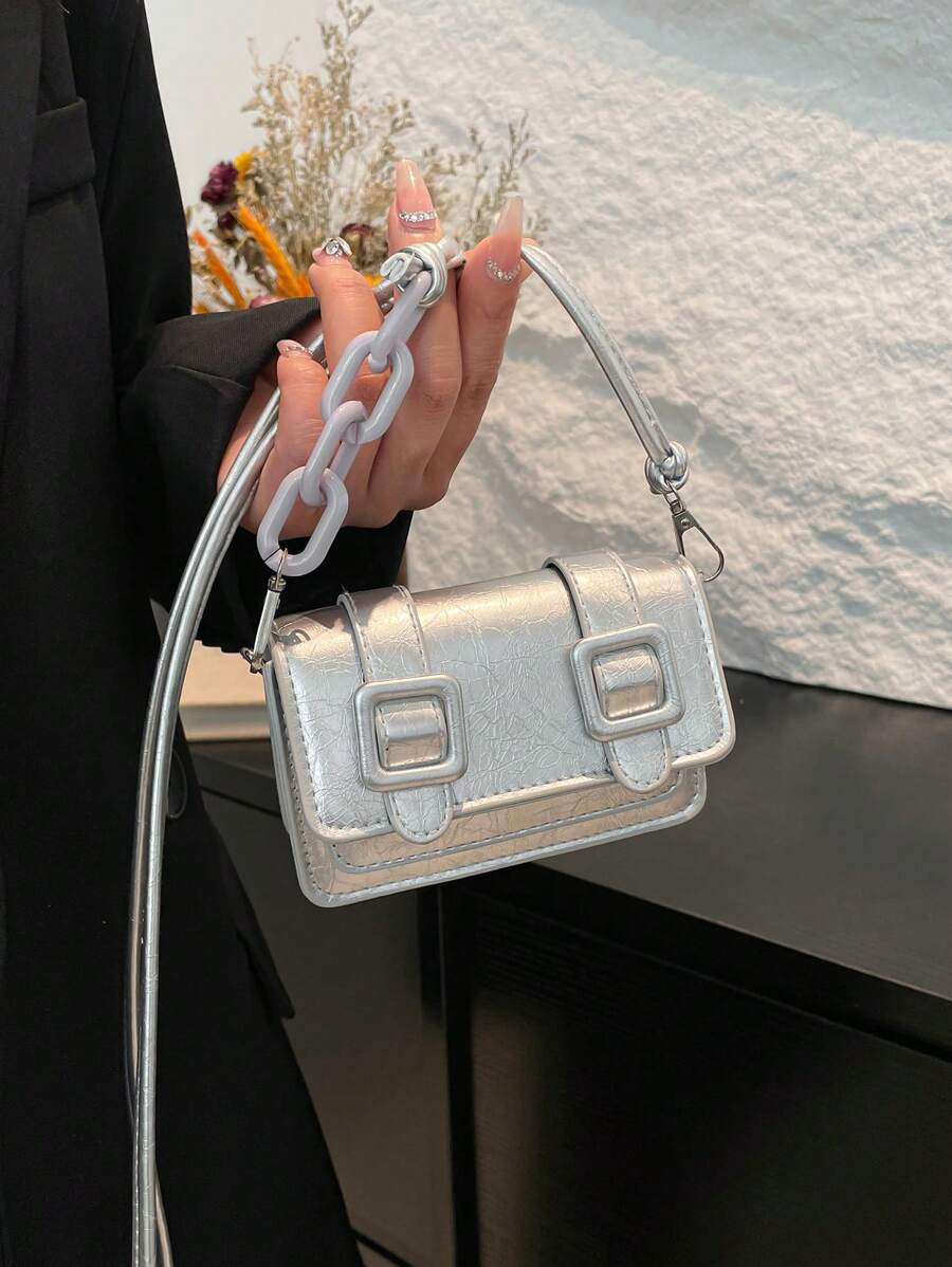 Front carry view of multicolor mini chain bag for casual outings