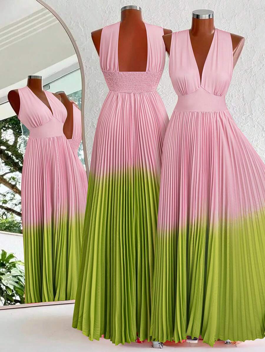 Step into vacation mode with this plus size dress that’s as playful as your getaway plans. Featuring a breezy pleated hem and a beautiful gradient color, it combines style and comfort effortlessly. Whether you're strolling along the beach or enjoying a casual brunch, this dress promises to keep things light, fun, and flattering all day long. Let your outfit do the relaxing!