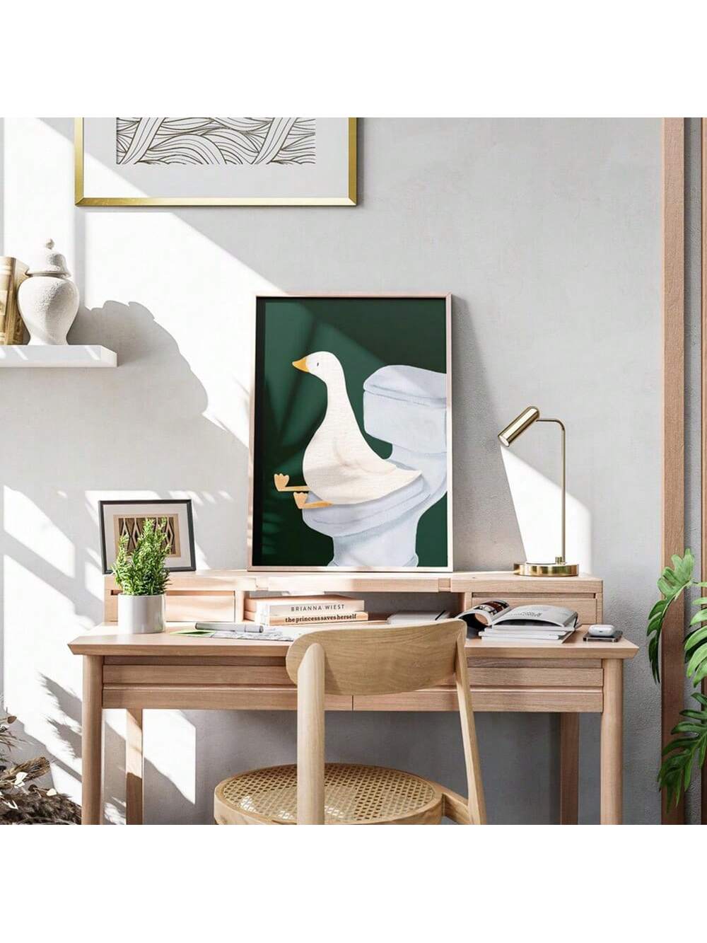 Bring a quirky touch to your bathroom with this eye-catching green goose poster. Perfect for Y2K enthusiasts and minimalist design lovers, this unframed art piece adds personality without overwhelming your space. The playful goose illustration pairs beautifully with modern décor, creating a conversation starter that's equal parts fun and stylish. Hang it solo or mix with other prints for a gallery wall vibe. A lighthearted way to express your unique taste in home design.