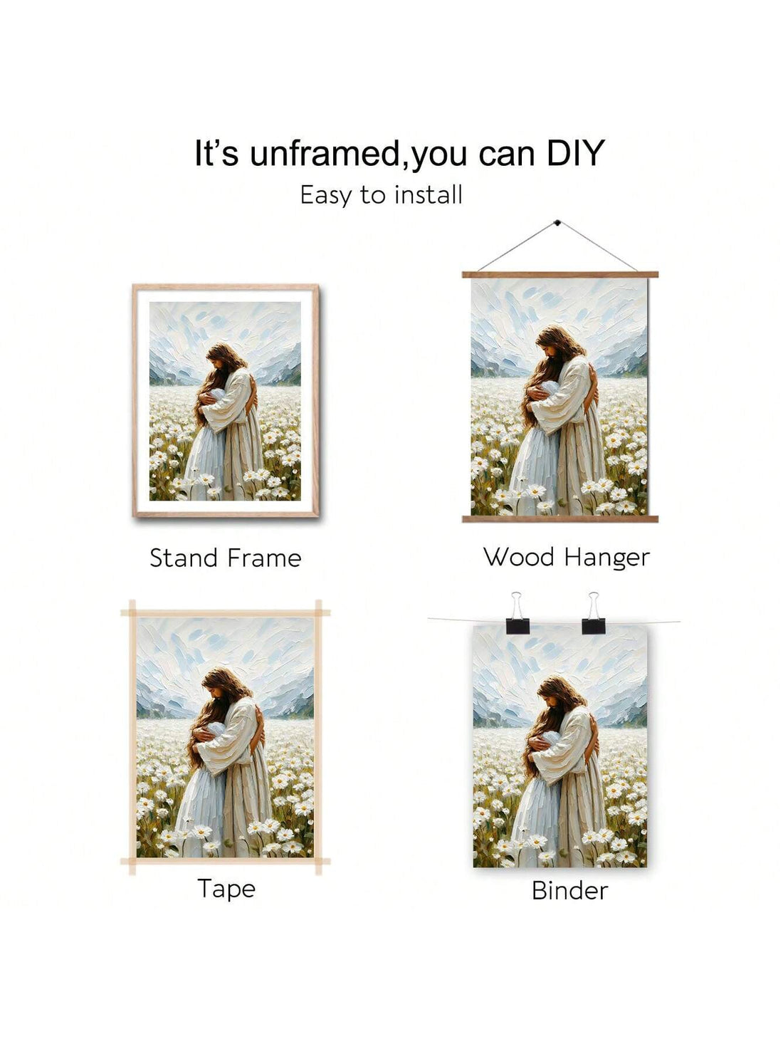 Wrap your walls in spiritual warmth with this charming minimalist canvas print featuring Jesus embracing a girl in serene, modern lines. Perfect for creating a peaceful sanctuary in any room, this aesthetic Christian artwork blends faith with contemporary design. The soft, understated style brings comfort and inspiration without overwhelming your space—ideal for bedrooms, living rooms, or meditation corners. A thoughtful piece that celebrates love, protection, and connection through elegant simplicity.