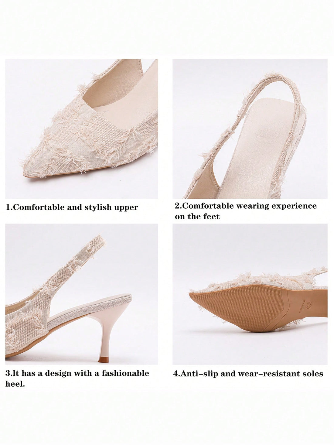 Elevate your style with these kitten heel pumps in a variety of colors. The pointed toe adds sophistication, while the slingback design offers comfort and versatility. A must-have for any elegant woman's collection.