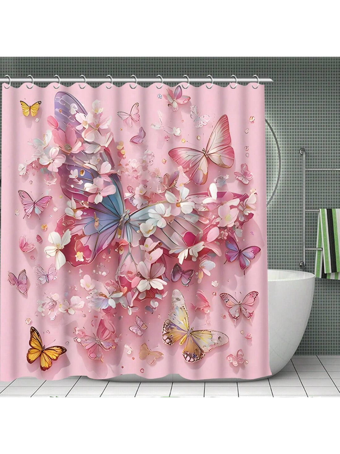 Add a splash of whimsy to your bathroom with this Charming Pink Butterfly Shower Curtain Set. This 4-piece waterproof set brightens your space while keeping water where it belongs. Perfect as a cheerful housewarming gift or a fun upgrade for your own bathroom, it combines practicality with playful style effortlessly.