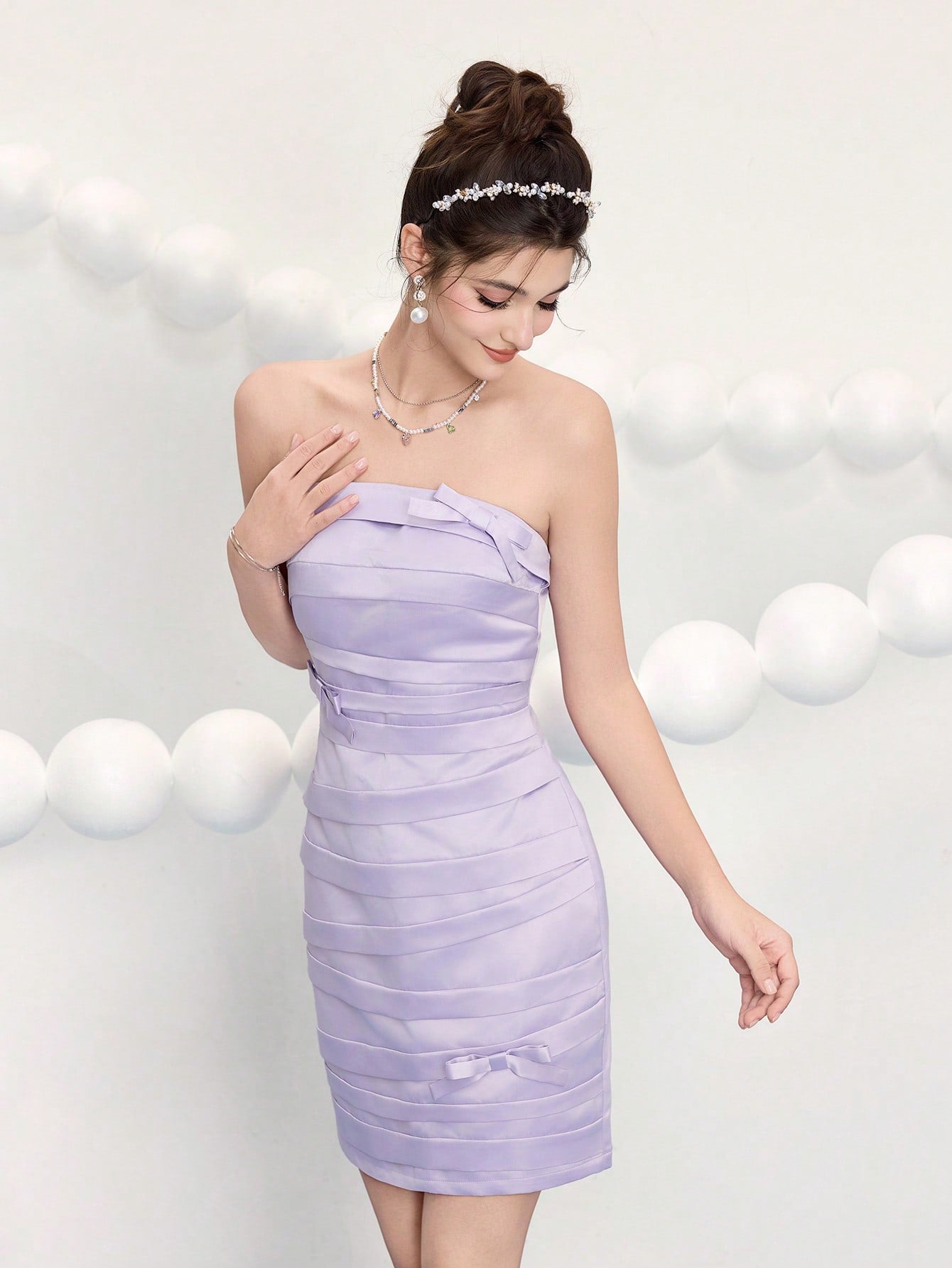 Elegant Purple Strapless Mini Dress with Bowknot - Perfect for Wedding Canary Houze Elegant Purple Strapless Mini Dress with Bowknot - Perfect for Wedding Canary Houze