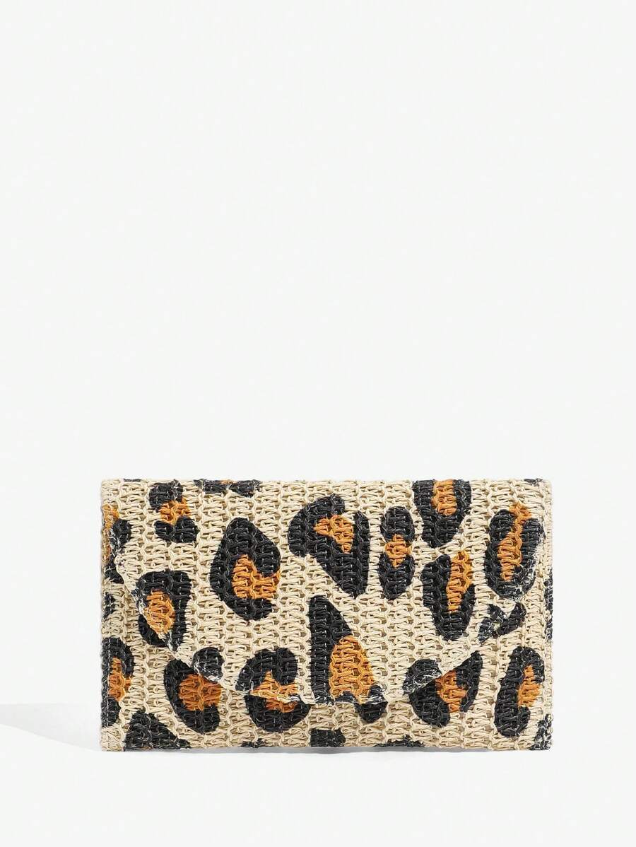 Leopard print clutch bag for beach and summer vacations front view
