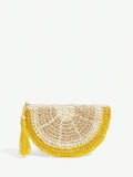 Side view of women's beach clutch bag with fruit-inspired design