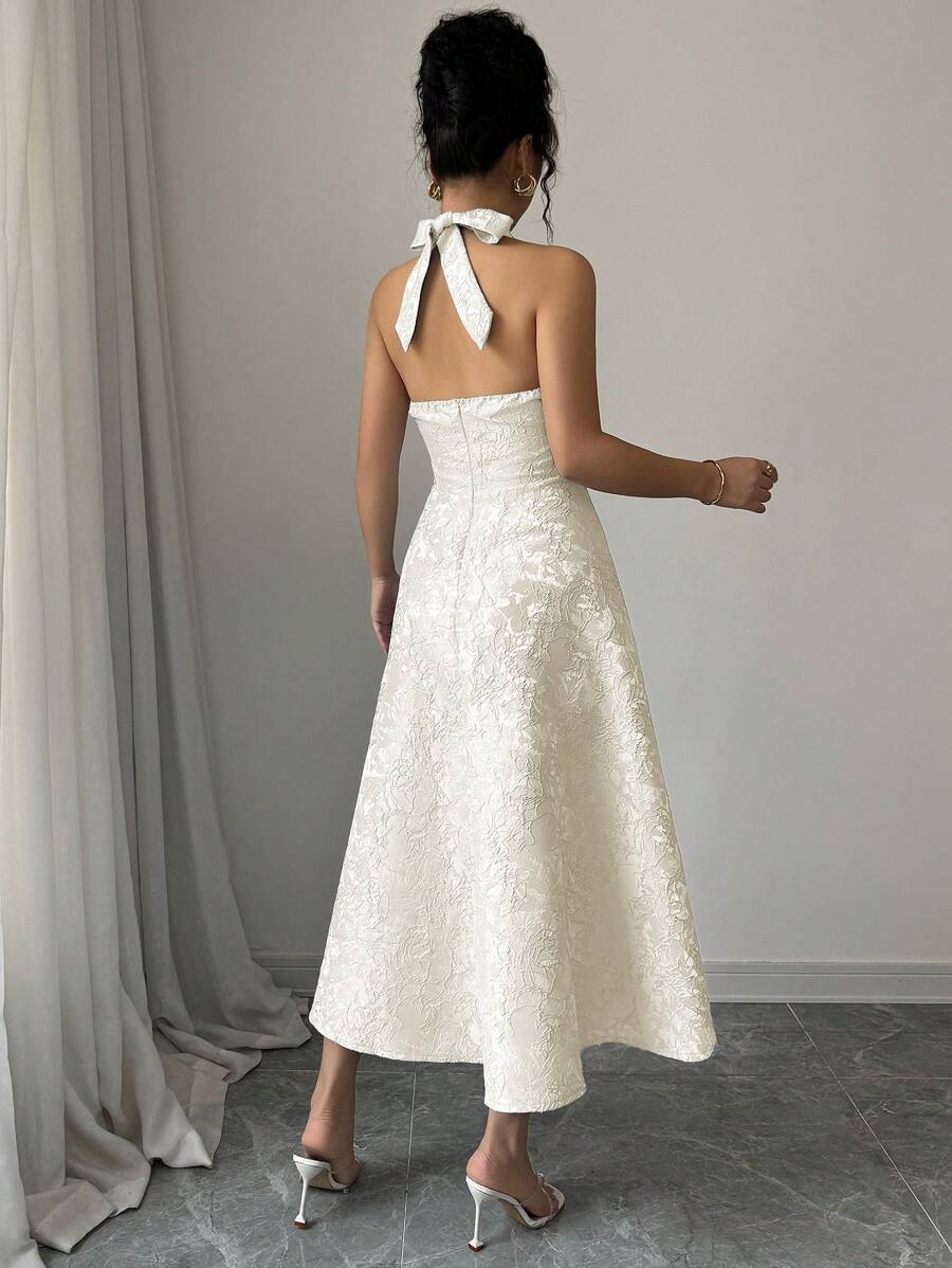 Step into charm with this Elegant Romantic Jacquard Lace-Up Flared Hem Dress. Its delicate jacquard texture and playful lace-up detail create a flirty, feminine vibe, while the flared hem adds bounce to your every move. Perfect for turning heads and spreading good vibes wherever you go!