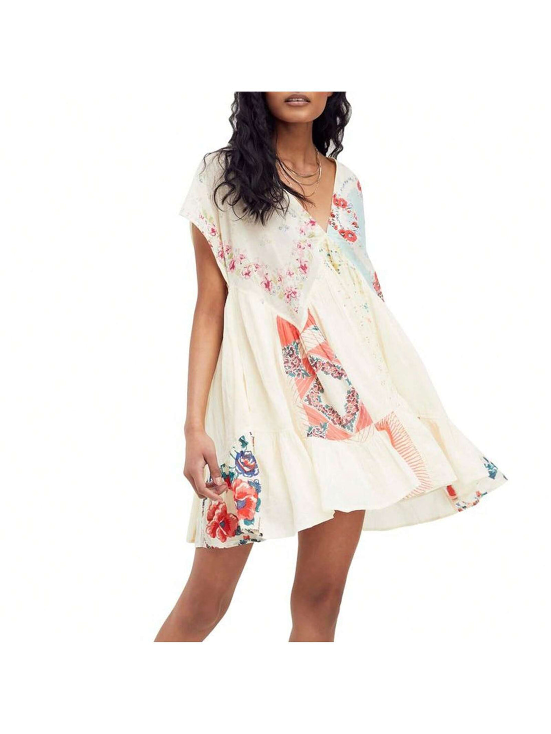 Step into sunshine with this Floral Cap Sleeve Summer Beach Dress. Featuring a flirty deep V-neck and breezy cap sleeves, it’s your go-to for effortless vacation vibes. Perfect for beach strolls or casual days out, this dress combines comfort and playful style in one easy look.