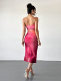 Pink orange ruched tube dress back view