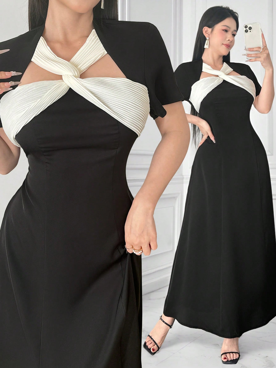 Get ready to turn heads in our stylish mini dress for the spring and summer seasons! Featuring short sleeves, a chic contrast color design, and a unique bowknot detail, this dress is sure to make a statement. Perfect for any occasion, this dress is a must-have for any fashion-forward woman.