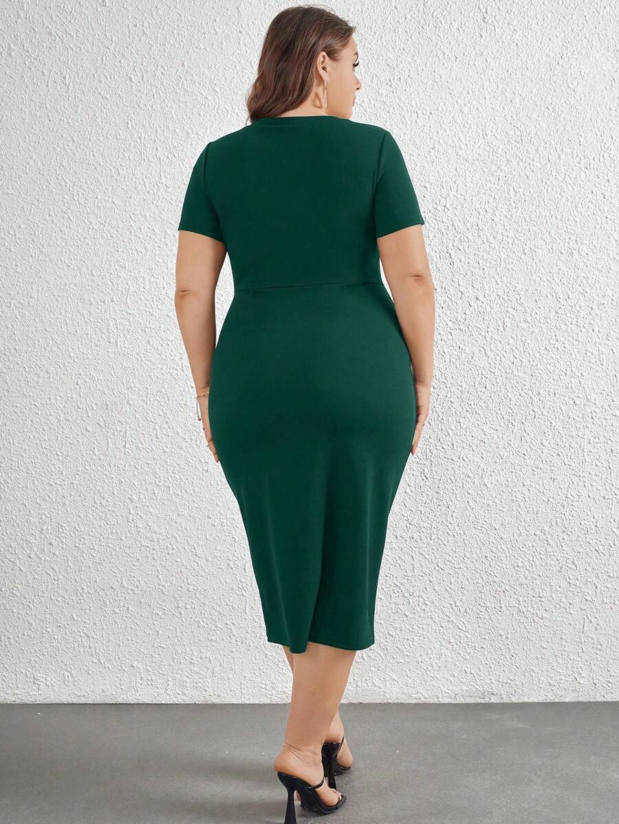 Celebrate your milestone moment in style with this stunning plus-size bodycon dress! Designed to flatter and empower, this short-sleeve stunner features eye-catching metal button accents that add just the right amount of sparkle and sophistication. The sleek bodycon silhouette hugs your curves beautifully while the classic short sleeves keep things elegant and comfortable. Perfect for graduation day or any special occasion where you want to feel confident, gorgeous, and absolutely unforgettable. Make your e