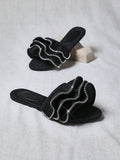Image 5 - fabric detail of Women's Ruffled Chiffon Flat Sandals - Perfect for Summer, Christmas & Valentine's Day