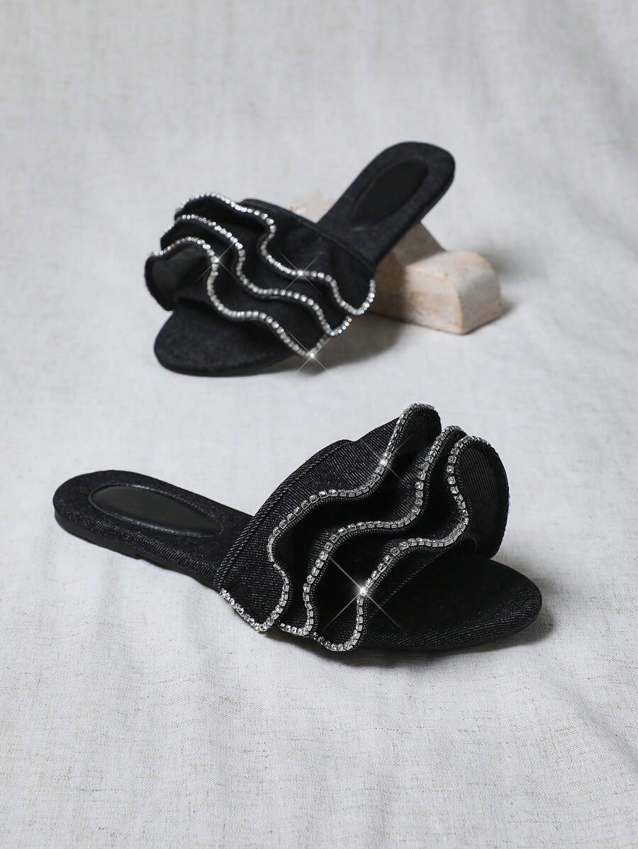 Image 5 - fabric detail of Women's Ruffled Chiffon Flat Sandals - Perfect for Summer, Christmas & Valentine's Day
