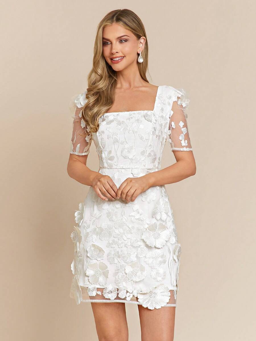 Step into the spotlight with this Elegant 3D Floral Lace Mini Dress, crafted in crisp white for your favorite weddings and sunny celebrations. Delicate floral lace pops in charming 3D detail, adding whimsy to every twirl. Light and flirty, it’s your perfect pick for spring and summer days when you want to shine bright and feel fabulous.