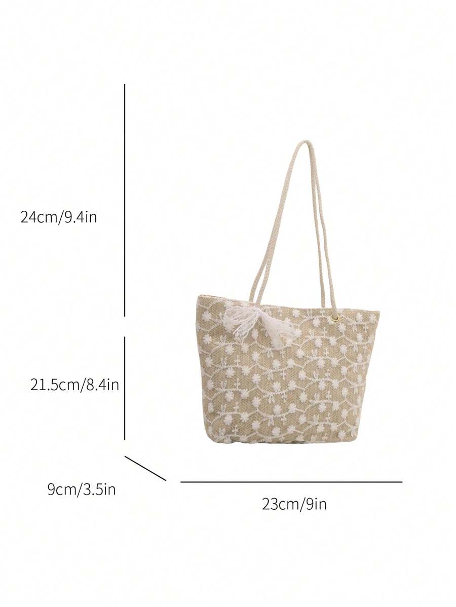Image 9 - styled outfit of Chic Summer Casual Woven Rope Knot Floral Tote Bag - Your Essential Beach Companion