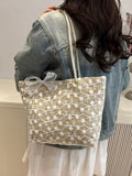 Image 8 - color option of Chic Summer Casual Woven Rope Knot Floral Tote Bag - Your Essential Beach Companion