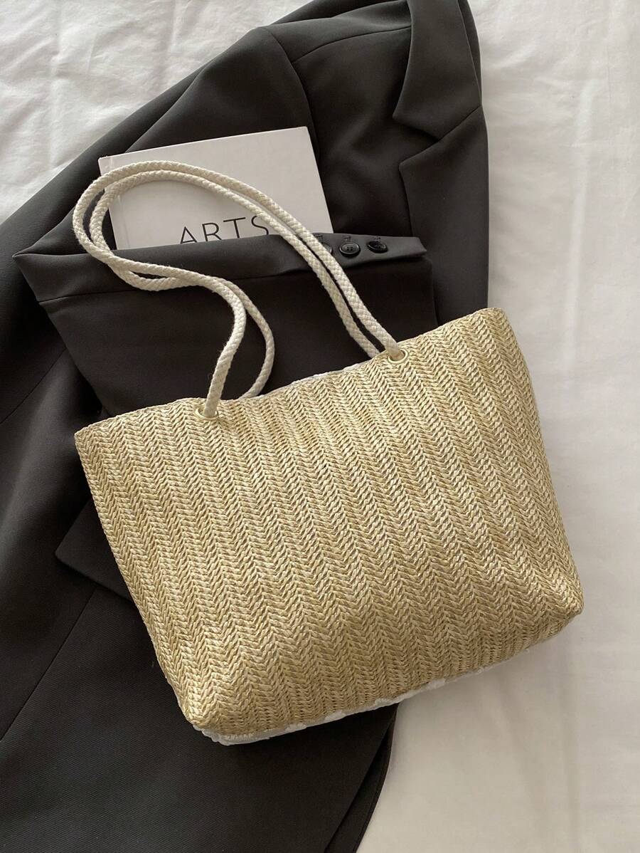 Image 5 - handle detail of Chic Summer Casual Woven Rope Knot Floral Tote Bag - Your Essential Beach Companion