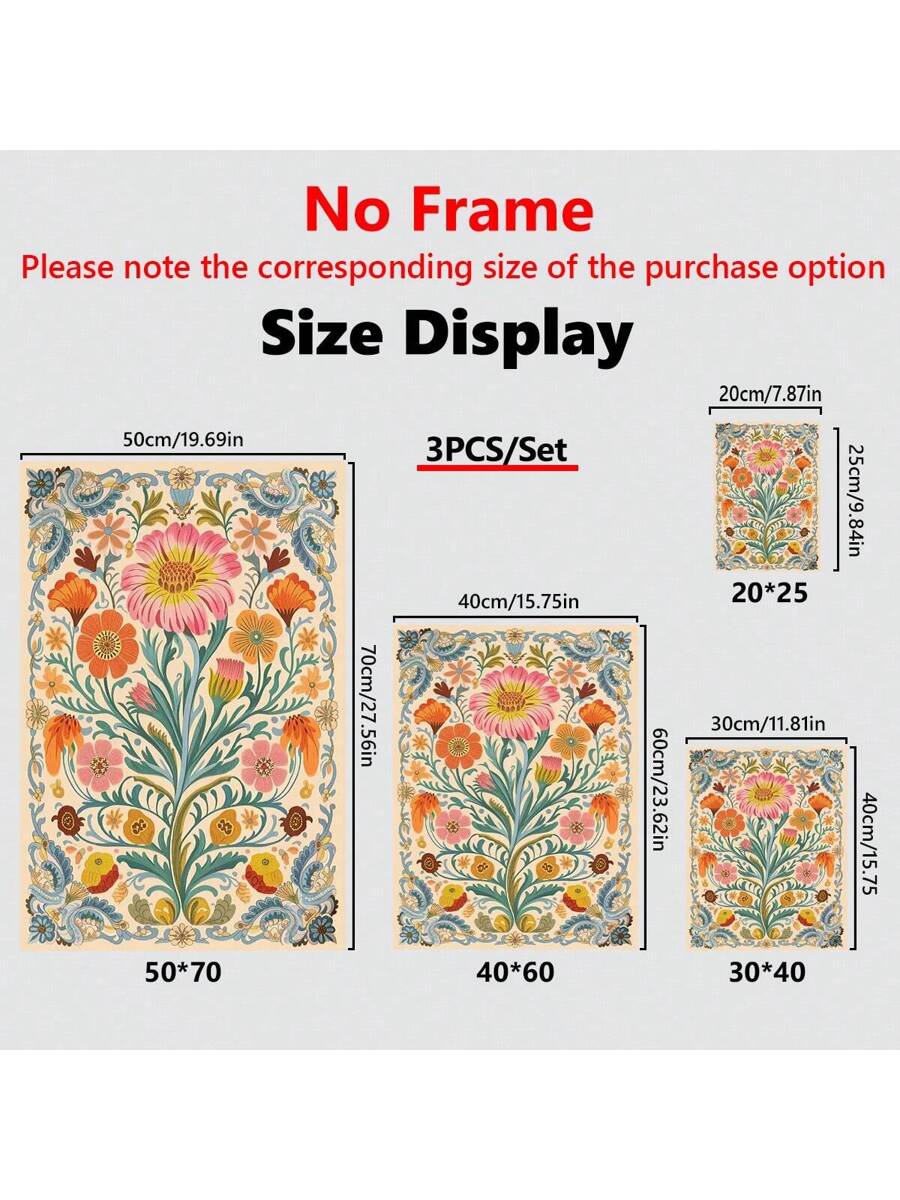 Add a splash of charm and color to your space with this set of 3 vintage Mexican floral canvas prints. Inspired by Scandinavian simplicity, these playful artworks blend vibrant blooms with clean lines, perfect for brightening up any room with a cheerful, artistic vibe. Easy to hang and sure to spark joy, they bring a fresh, floral twist to your home decor.