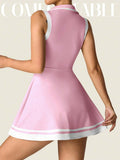 white yellow polo pleated golf tennis mini dress with liner shorts, pockets, racerback and contrast trim image 6