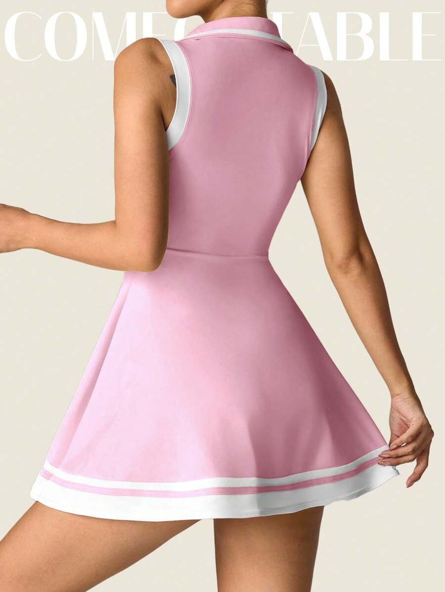 white yellow polo pleated golf tennis mini dress with liner shorts, pockets, racerback and contrast trim image 6