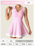 white yellow polo pleated golf tennis mini dress with liner shorts, pockets, racerback and contrast trim image 8
