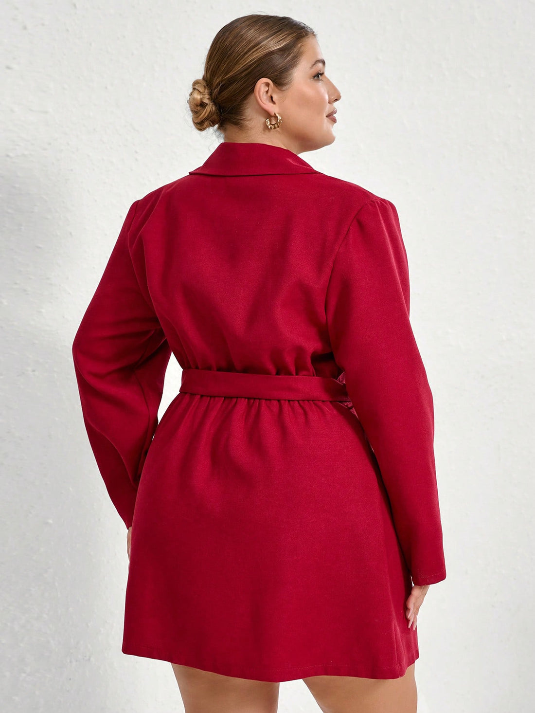 Turn heads at the office with this playful red blazer dress! Featuring a flattering V-neck and charming ruffle details, it combines professional polish with a fun twist. The belted A-line silhouette cinches your waist for a confident, feminine shape that moves with you all day. Perfect for making workdays feel a little more fabulous.