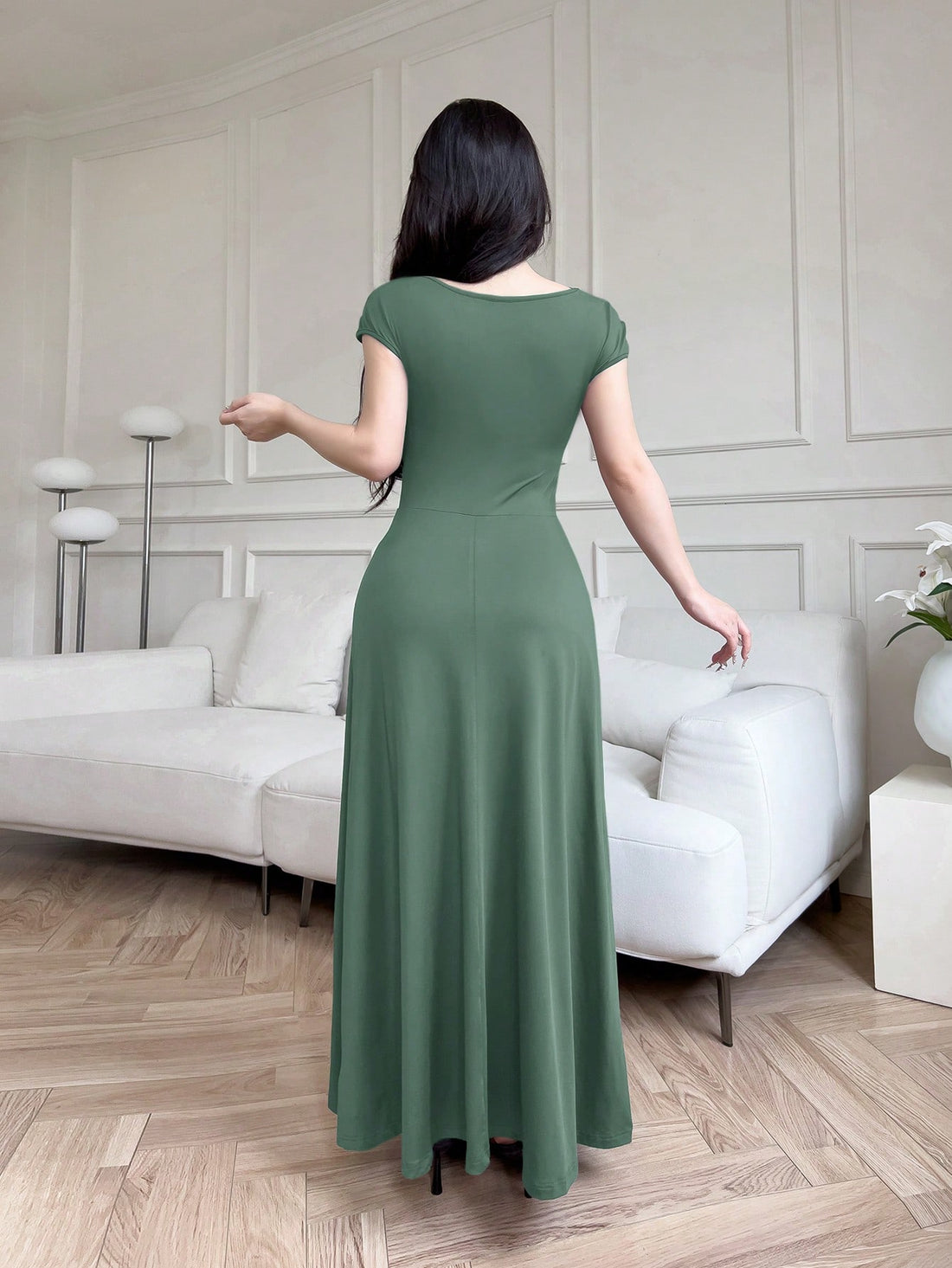 Get effortlessly elegant with our Chic Women's Solid Color Short Sleeve Casual Slim Fit Long Dress. Made for effortless style, this dress will make you stand out while staying comfortable with its lightweight, breathable fabric. Perfect for any occasion, it's a must-have for your wardrobe.