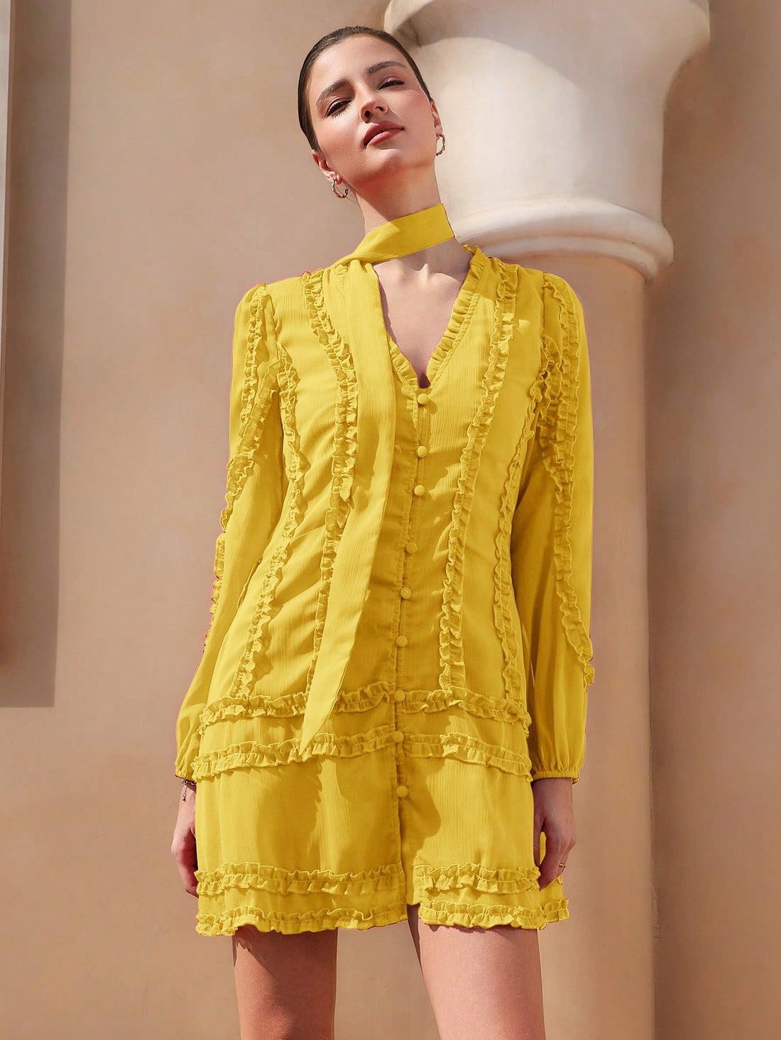 Step into effortless charm with this Elegant V-Neck Layered Ruffle Dress. Its playful layered ruffles and flattering V-neck create a flirty silhouette perfect for sunny vacations or crisp spring and fall days. The short sleeves keep it breezy yet chic, making it your go-to for that timeless old money vibe with a fun twist.