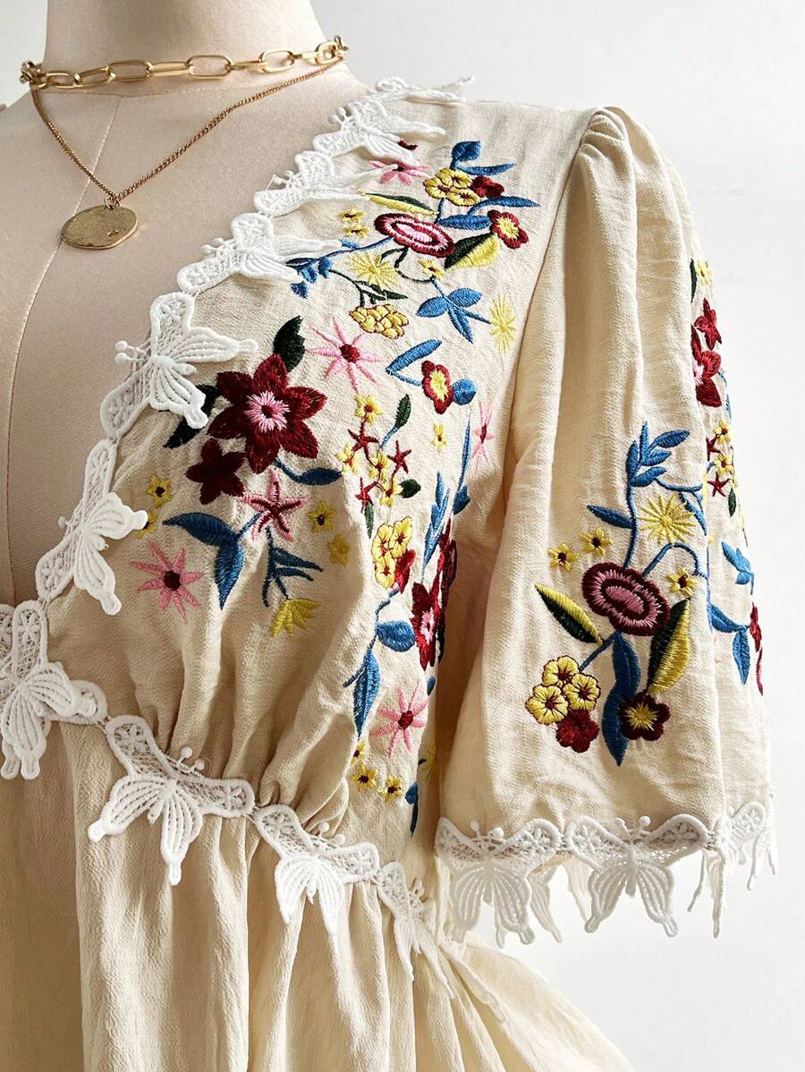 Step out in style with this Elegant Plus Size Embroidered V-Neck Mini Dress. Featuring delicate embroidery and a flirty ruffle hem, it effortlessly blends charm with comfort. The V-neck adds a dash of allure while the relaxed fit keeps things easy and breezy—perfect for casual days or playful evenings out. Celebrate your curves with this dress made to make you smile and turn heads wherever you go!