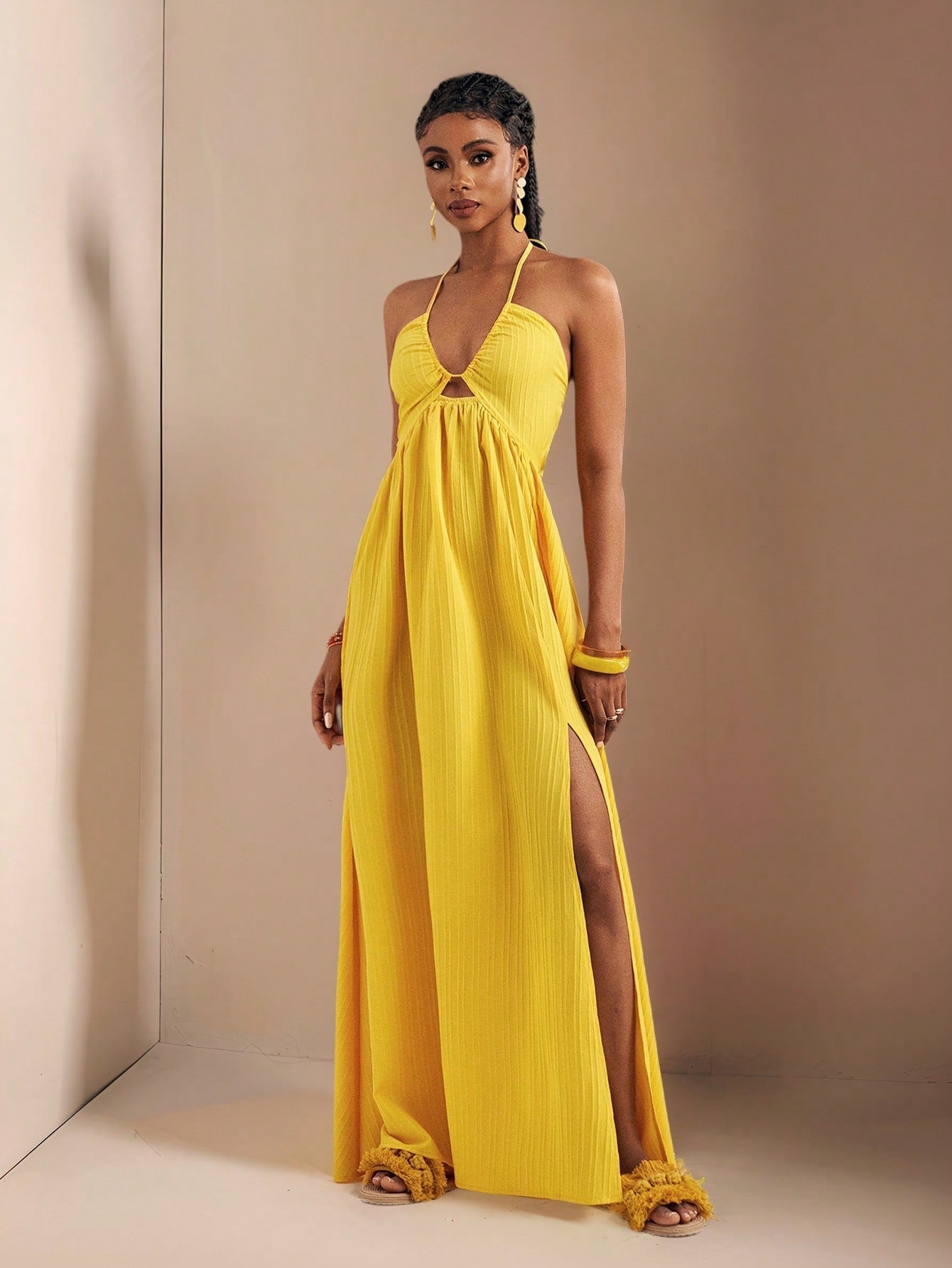 Chic Yellow Sea Stripe Halter Neck Maxi Dress for Effortless Summer St – Canary Houze