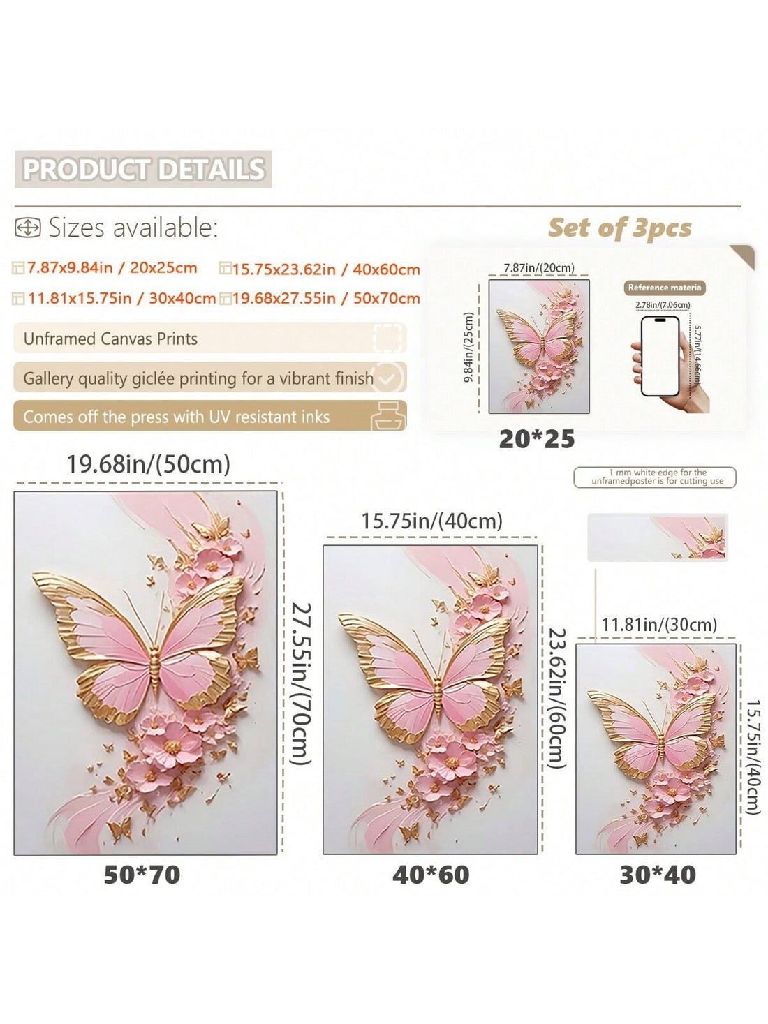 Add a splash of whimsy to your space with this Modern Butterfly Canvas Art Set. Featuring three vibrant, framed pieces, it brings playful charm and a touch of nature’s beauty to any room—perfect for brightening up your home or office walls. Let these colorful butterflies flutter into your decor and inspire a joyful atmosphere every day.