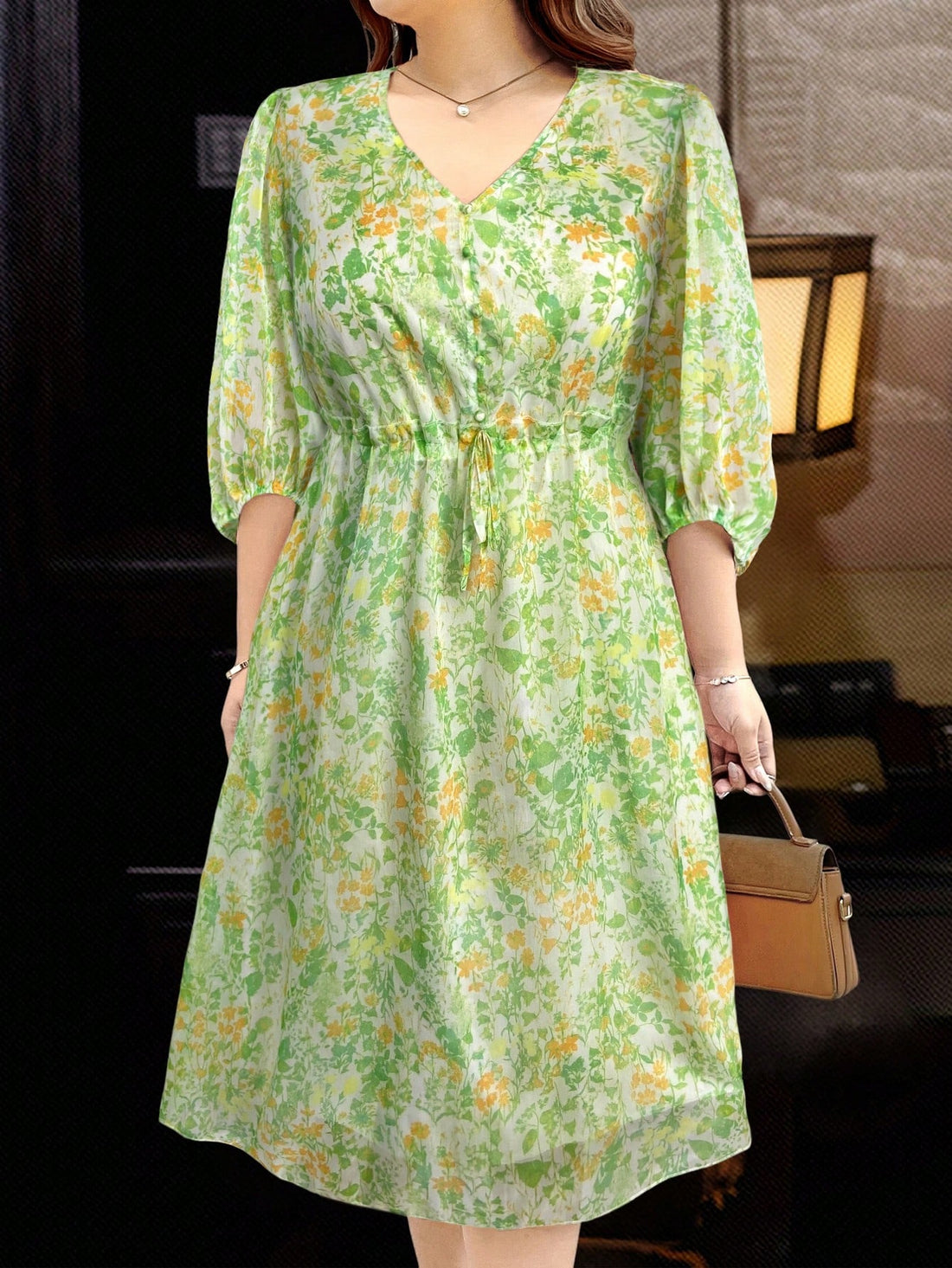 Embrace effortless charm with this Floral Print V-Neck Maxi Dress designed just for you! Its playful lantern sleeves and flattering loose fit offer comfort and style all day long. Perfect for casual outings or sunny strolls, this plus-size dress brings a breezy, feminine vibe to your wardrobe. Feel fabulous and free in every step!