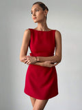 Elegant Red Mini Dress with Open Back and Bow Design for Graduation, Parties, and Weddings