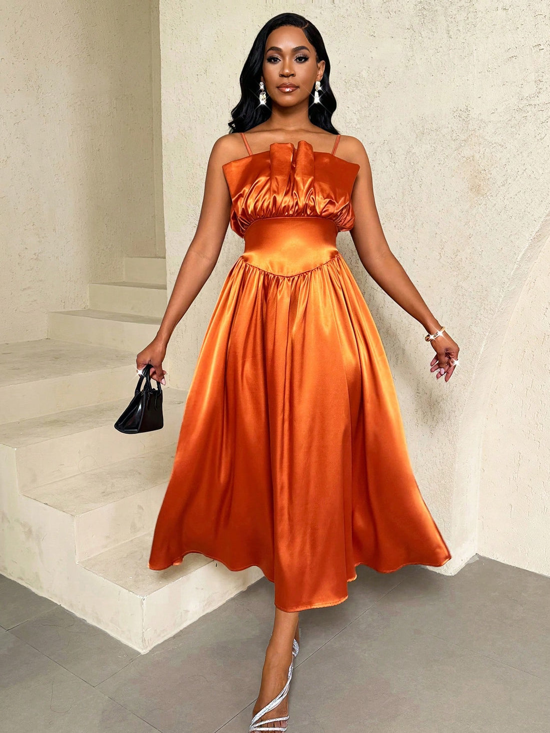 Turn heads with this playful coral orange slip dress that flatters every curve thanks to its chic cinched waist. Perfect for day-to-night adventures, its vibrant hue adds a pop of fun to any occasion while keeping comfort effortlessly stylish. Whether you're out for brunch or dancing the night away, this dress is your go-to for easy elegance with a lively twist.