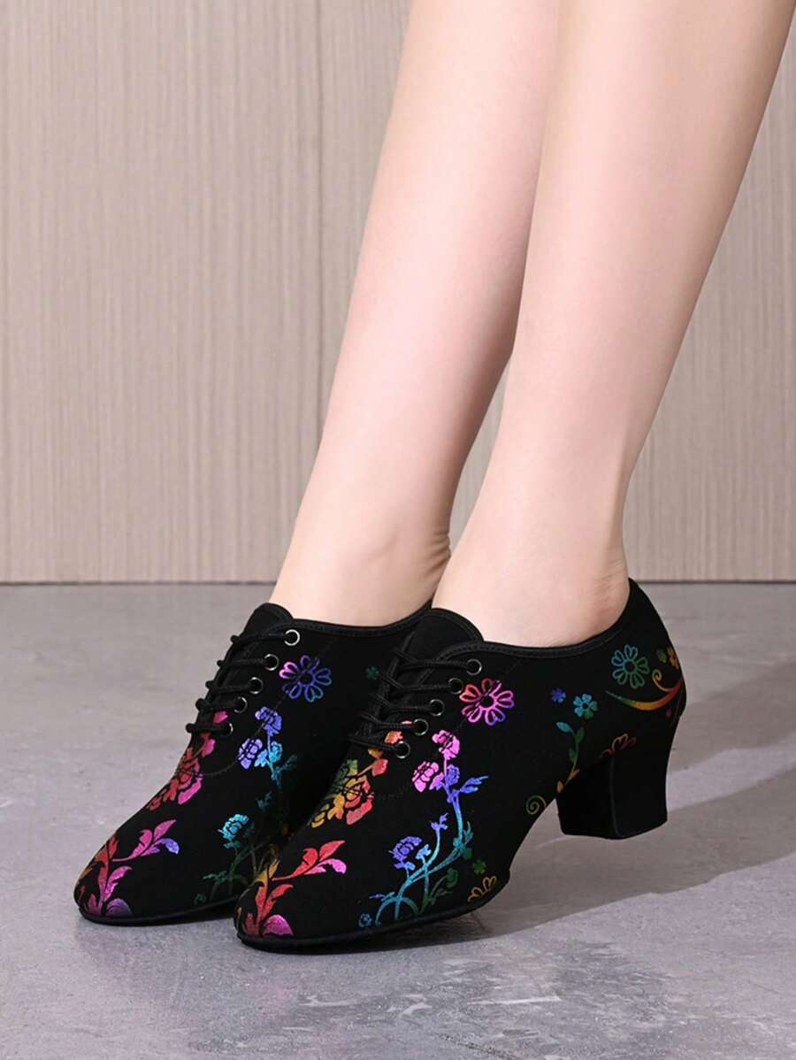 Elevate your dance performance with these versatile floral canvas dance shoes designed for women. Featuring a chunky heel for stability and support, these lace-up shoes blend style with functionality across multiple dance genres—from jazz and salsa to ballroom, hip-hop, and Latin styles. The durable canvas upper and mesh lining provide breathability and comfort during extended wear, while the EVA outsole delivers reliable grip and flexibility. The floral detailing adds a feminine touch to your dance wardrob