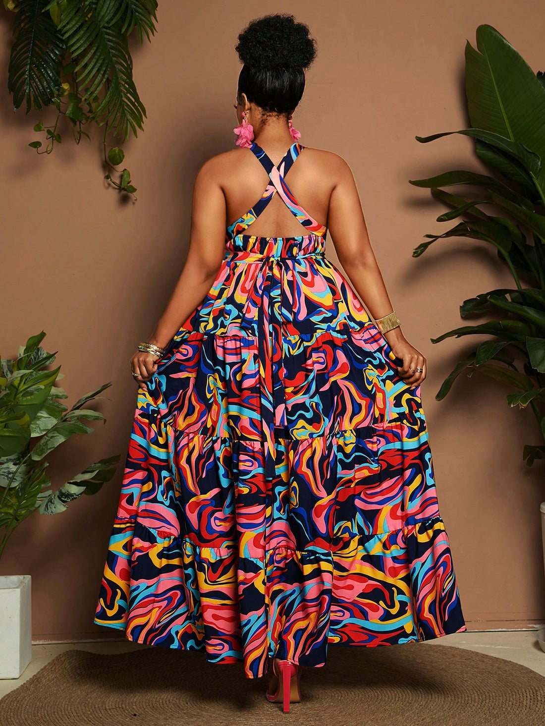 Twirl into the spotlight with our Plus Size Floral Print A-Line Dress! Those dainty spaghetti straps hold up a world of fun while the flowy A-line silhouette dances with your every move. Blooming with vibrant florals, this dress doesn't just attend holiday celebrations—it becomes one! Perfect for turning heads and collecting compliments at your next festive gathering.
