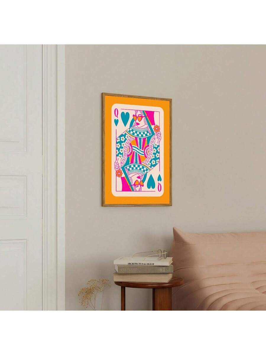 Framed Queen of Hearts canvas displayed in a modern interior