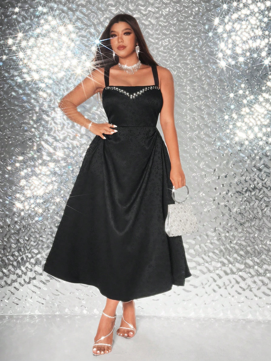 Step into the spotlight with this Elegant Plus Size A-Line Dress, sparkling with dazzling rhinestone embellishments. Perfect for parties and galas, its flattering silhouette ensures you’ll feel confident and fabulous all night long. Celebrate your curves with a dress that’s as fun and radiant as you are!