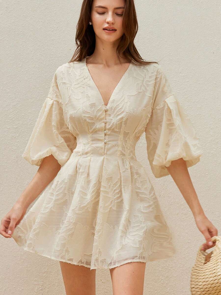 Step into summer with timeless charm in this enchanting floral dress. Delicate 3D embroidery brings botanical blooms to life across the fabric, while romantic puff sleeves add a whimsical touch that's utterly Instagram-worthy. The flattering short silhouette keeps things breezy and fun, perfect for garden parties, brunch dates, or whenever you want to feel like the main character. Vintage-inspired details meet modern comfort—because looking fabulous shouldn't mean sacrificing ease. A wardrobe essential that