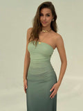 Green ombre strapless maxi dress side view