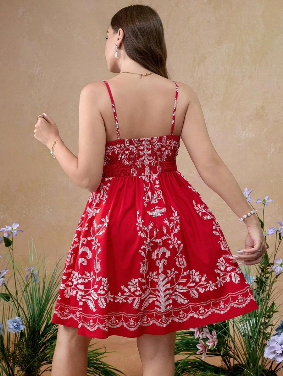 Embrace sunny days with this playful plus size floral mini dress featuring adjustable tie-up spaghetti straps and a flattering A-line silhouette. Light and breezy, it’s perfect for effortless summer style that moves with you. Whether you're strolling the park or heading out for brunch, this dress adds a fun, flirty touch to your warm-weather wardrobe.